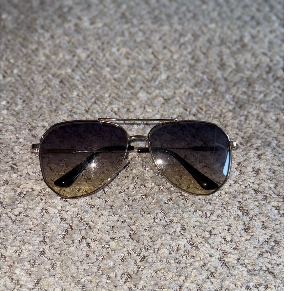 Gold Aviator Sunglasses Purple Yellow Gradient Lens Metal Frame Classic Shades
